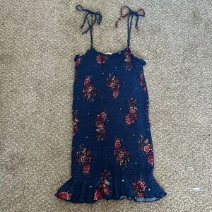 Navy Floral Smocked Sundress with Ruffle Hem